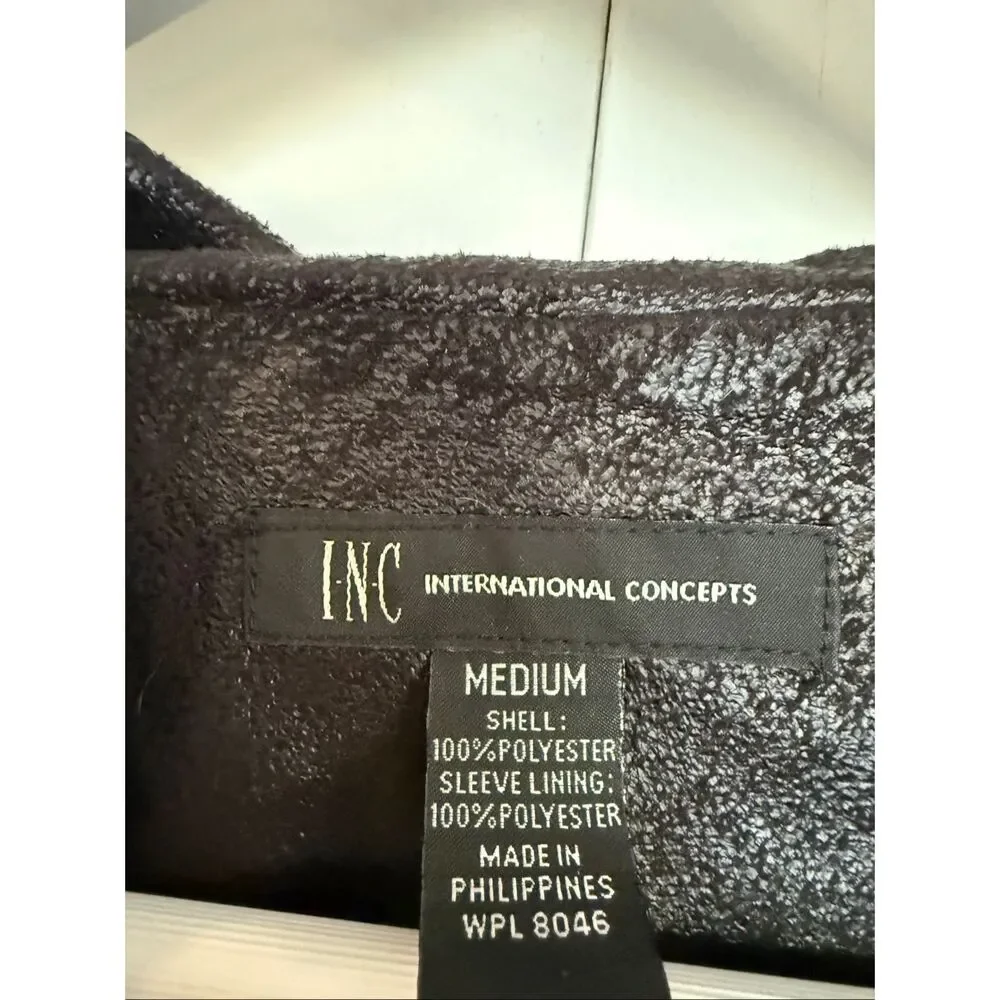 INC international concepts faux leather sheen asymmetrical jacket M - Picture 3 of 8